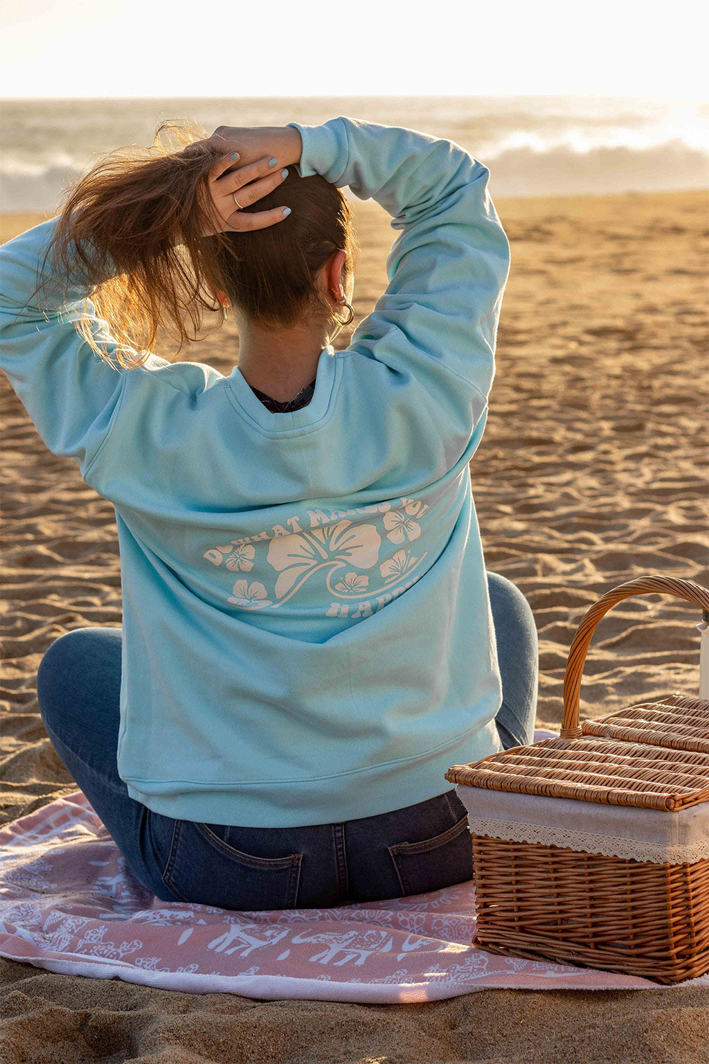 Crewneck "Happy Wave" Celeste